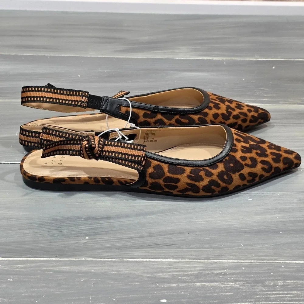 A New Day London Slingback Flats Leopard Print Pointed Toe Brown Black - Picture 5 of 11